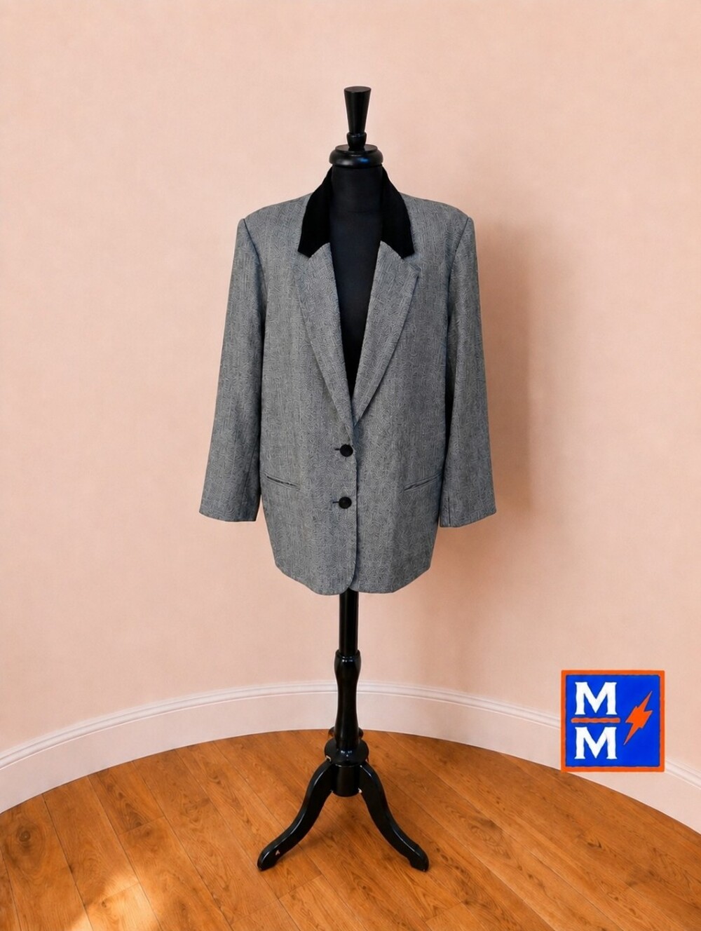 Vintage Alfred Dunner Size 18 Black & White Houndstooth Blazer Velvet Collar USA